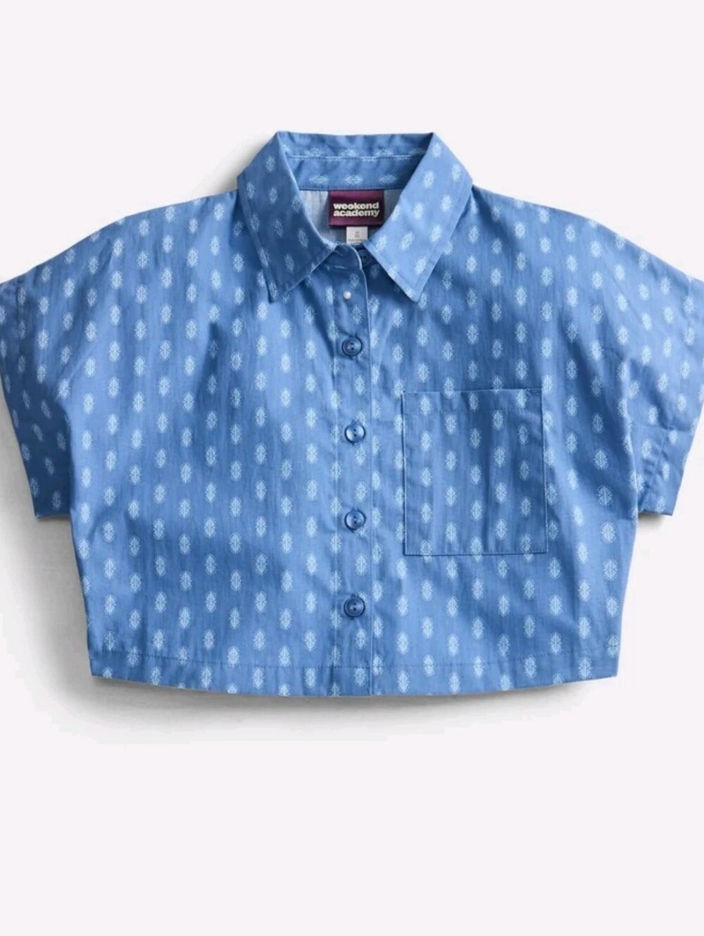 Weekend Academy Girl Cropped Button Down Cotton Shirt with Short Sleeves